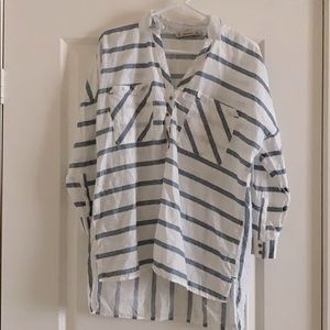 Zara Long Oversized Blue & White Striped Shirt